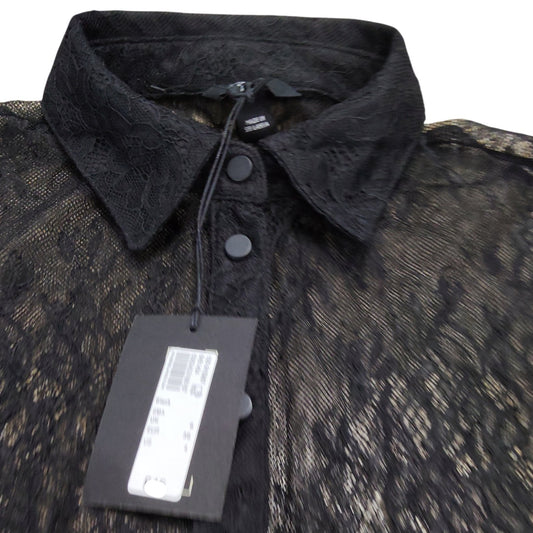 River Island Lace Blouse Black UK6 Women's Sheer Long Sleeve Button Up Chic Top