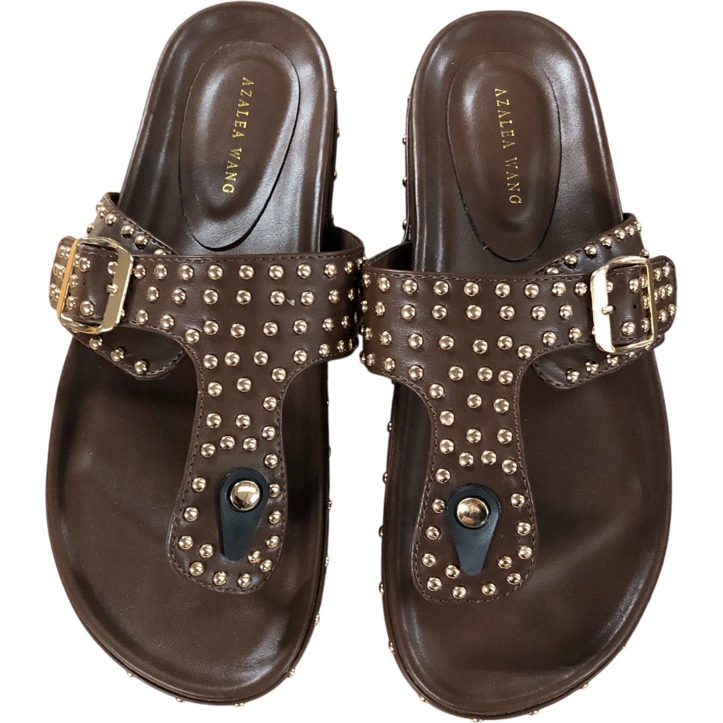 Azalea Wang Studded Slide Sandals UK Size 6 Women's Brown Buckle Design
