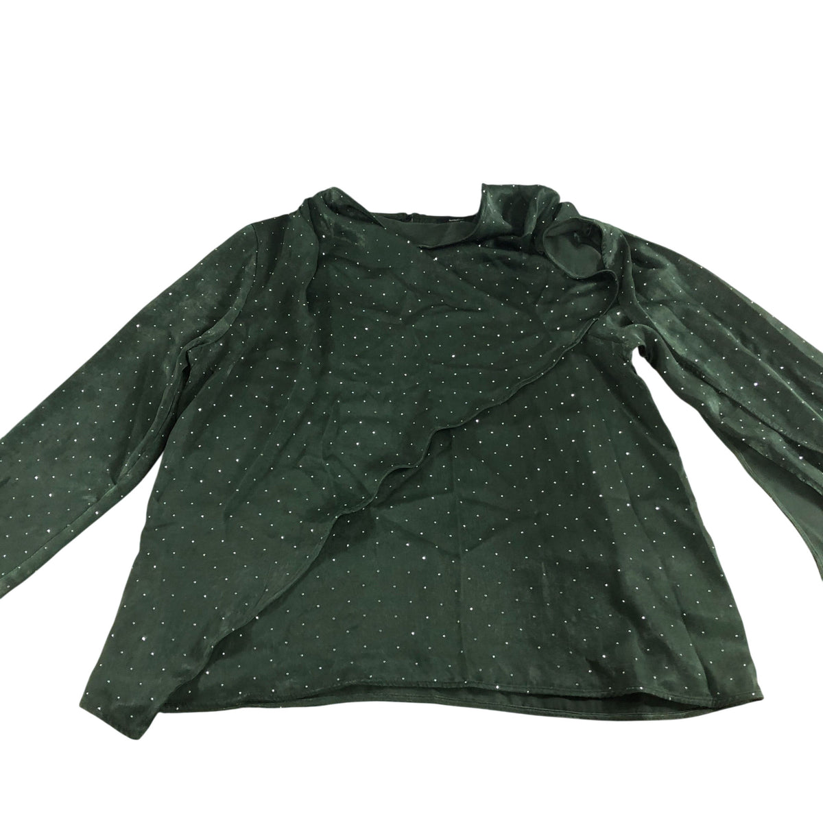 River Island Long Sleeve Blouse UK12 Women's Green Embellished Polka Dot