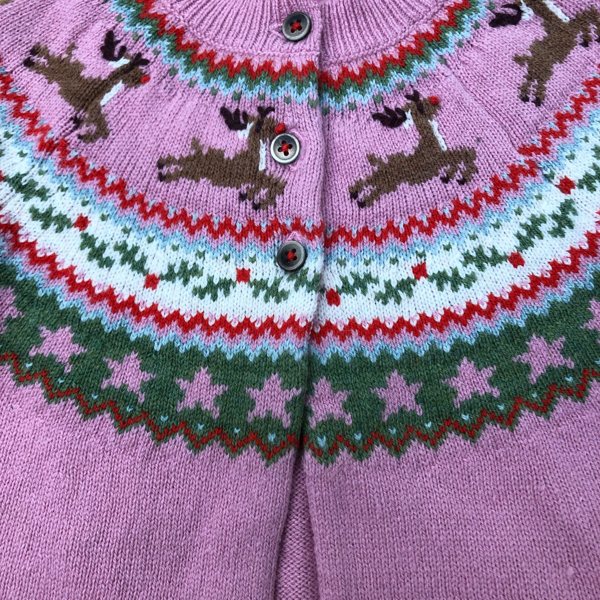 Girls Pink Cardigan Reindeer Pattern 12-18 Months Soft Knitwear Seasonal Style