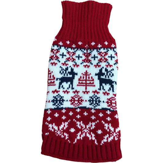 Christmas Dog Jumper Red Snowflake Pattern XS