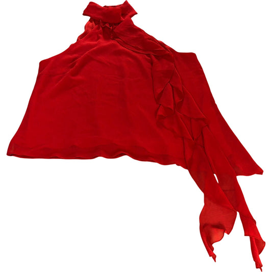 River Island Red Blouse UK18 Women's Ruffle Detail Chiffon Top