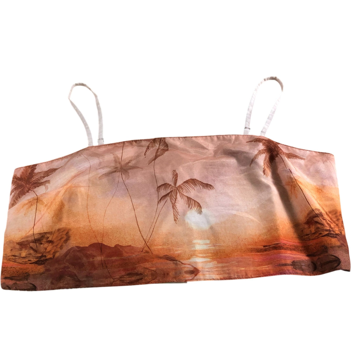 River Island Women's Crop Top Size L Pink Palm Print Sleeveless Summer