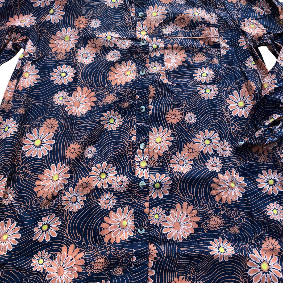 Floral Print Shirt 100% Organic Cotton Size L Women's Long Sleeve