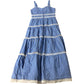 Branded Striped Maxi Dress Women's Blue Cotton Tiered Sleeveless UK8
