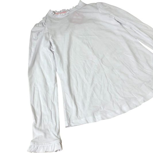 Long Sleeve Top Women's White Frill Neck Soft Fabric UK8