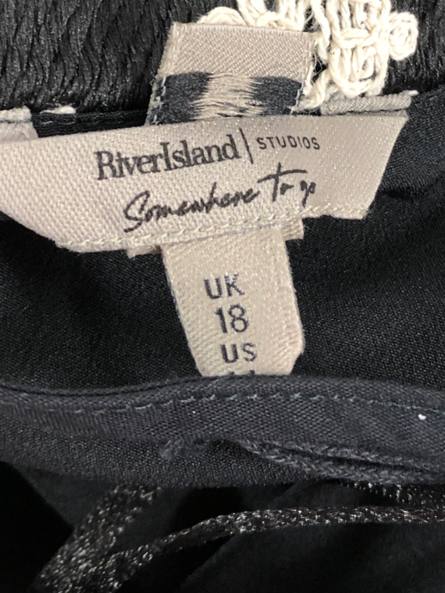 Rivers Island Studio Top UK18 Women's Black Crocheted Square Pattern Sleeveless