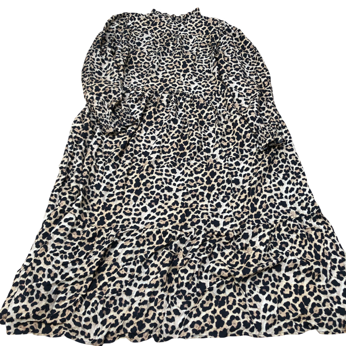 Baukjen Leopard Print Midi Dress UK12 Women's Long Sleeve Viscose Loose Fit