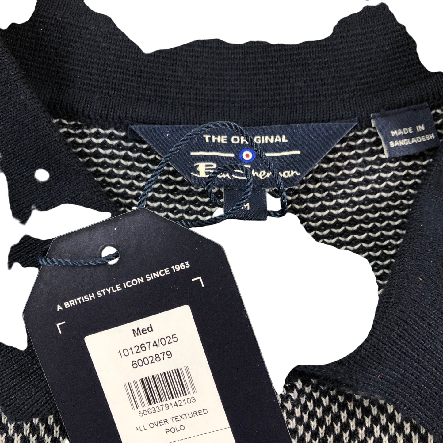 Ben Sherman All Over Textured Polo Shirt Medium Mens Short Sleeve Navy