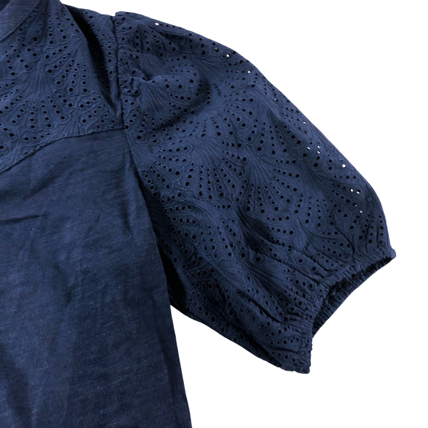 Navy Embroidered Puff Sleeve Top - Size 10