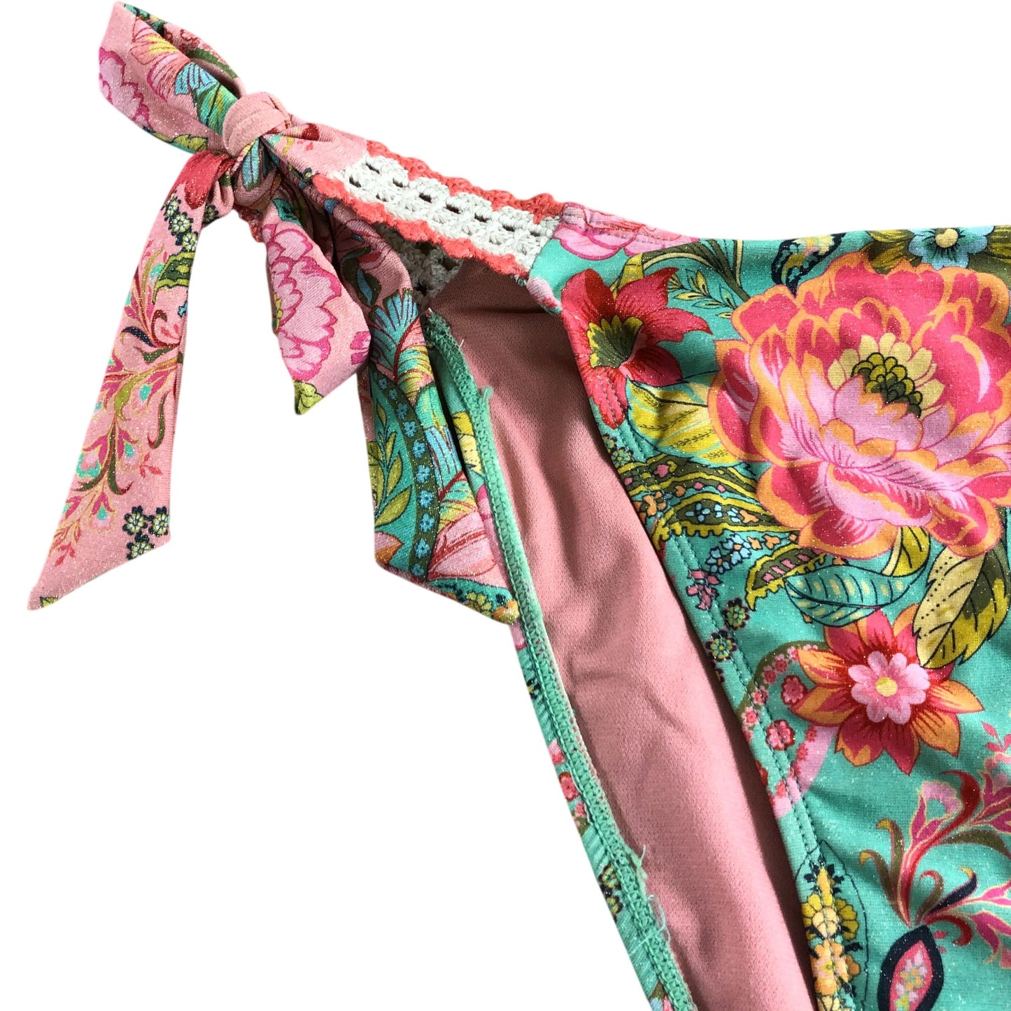 River Island Floral Bikini Bottoms UK10 Women's Tie Side Swimwear Multicolour