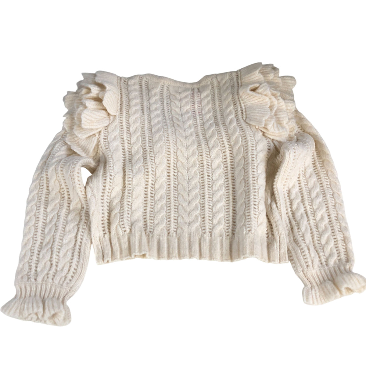 River Island Knitted Sweater Women's Cream Cable Knit Ruffle Detail Jumper