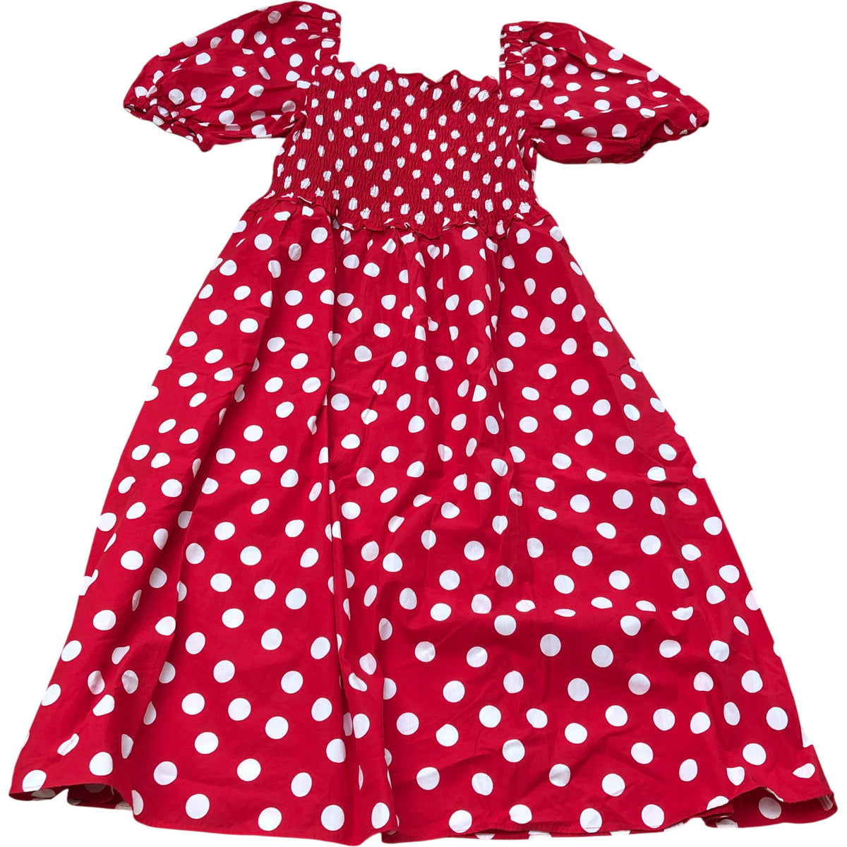 Baukjen Alicia Organic Cotton Smock Midi Dress Crimson Polka Size 18