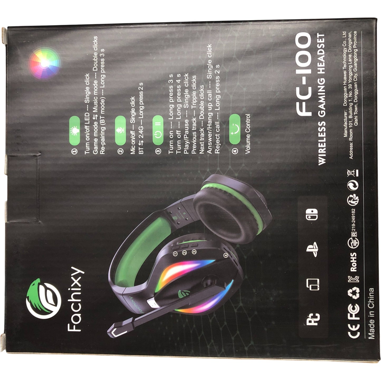 Fachixy FC-100 Wireless Gaming Headset Over Ear Headphones RGB Lighting Noise-Ca
