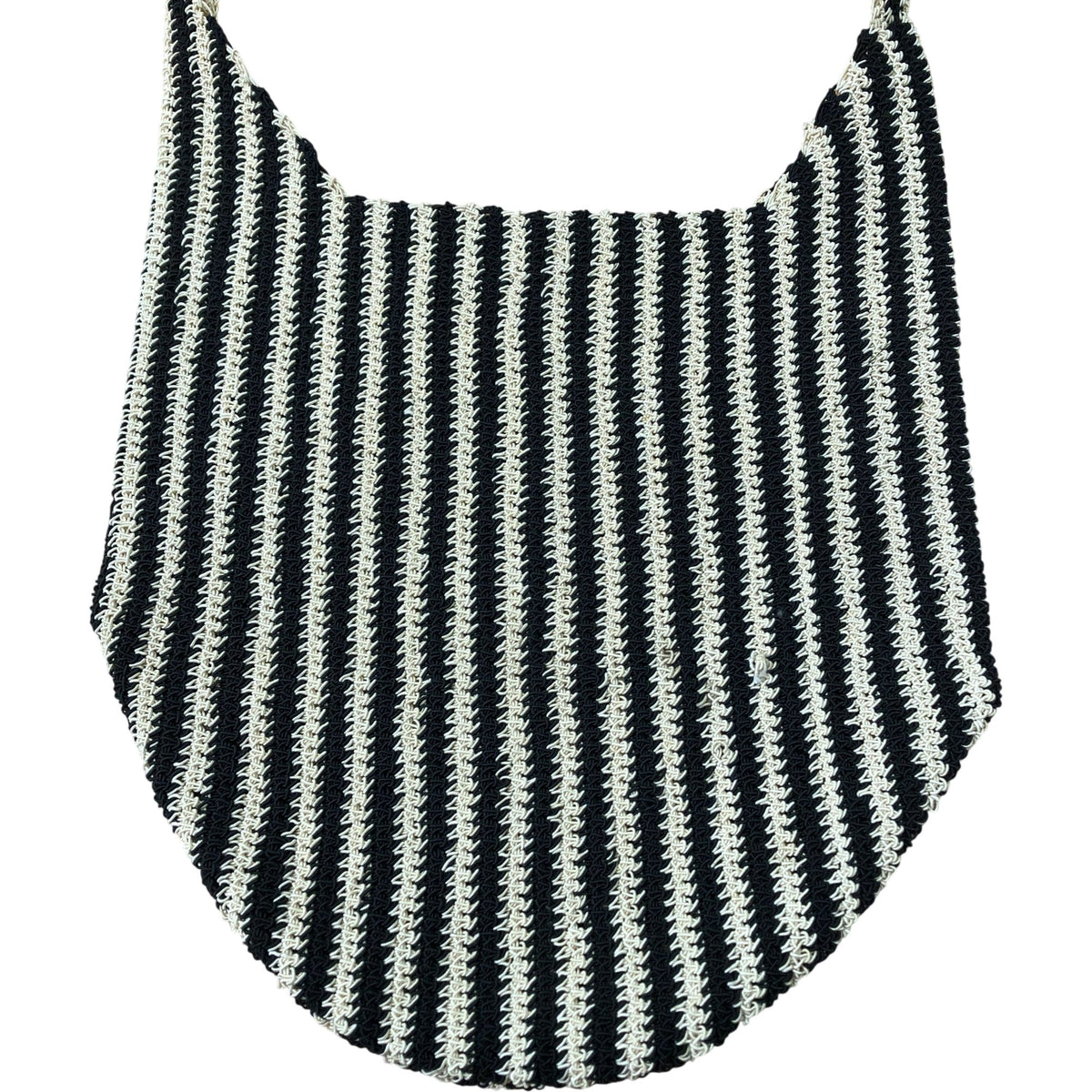 Macrame Sling Striped Shoulder Bag Women's Casual Tote Bag Black Cream