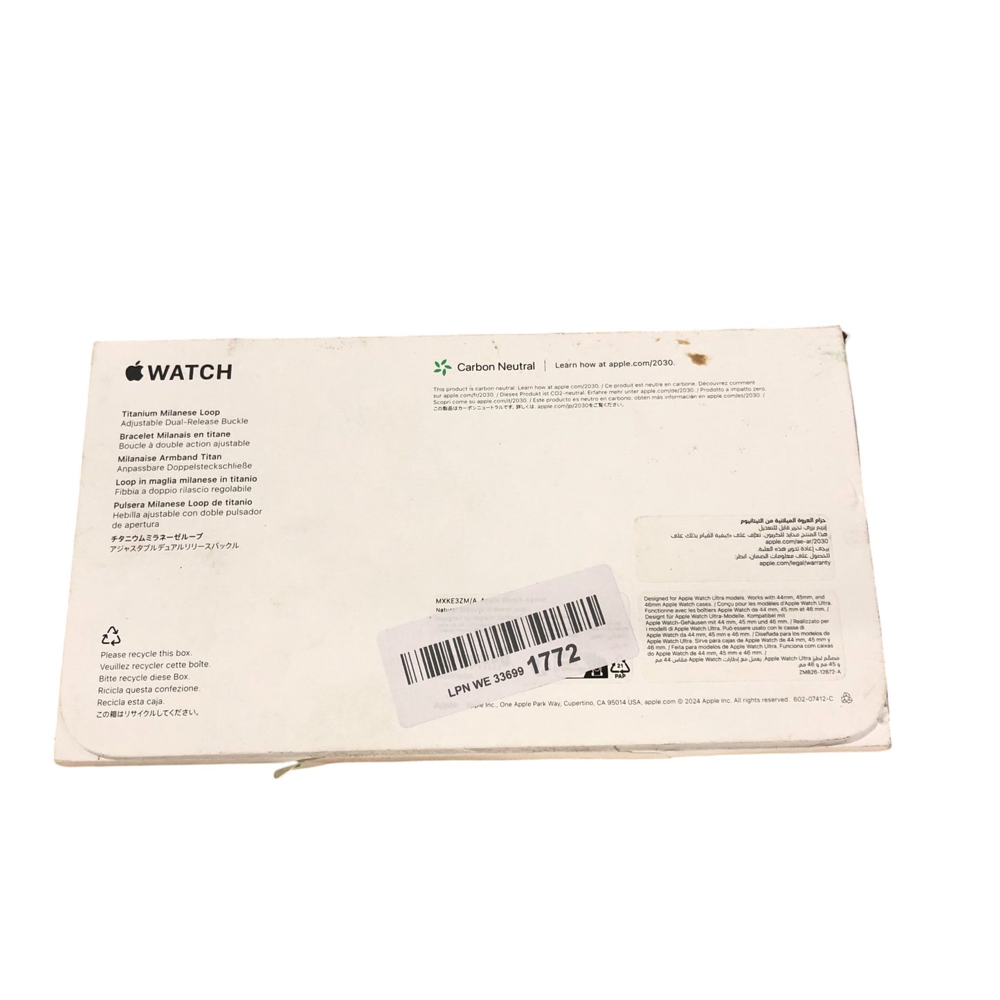 Apple Watch 49MM L Natural Titanium Milanese Loop Adjustable Strap Band