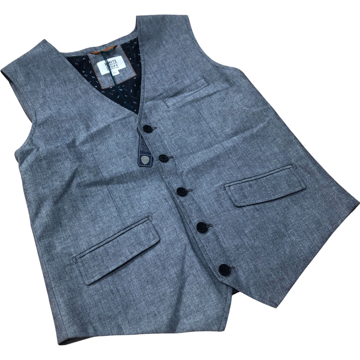Mens Vested Waistcoat Smart Casual Button Up Grey Cotton Blend