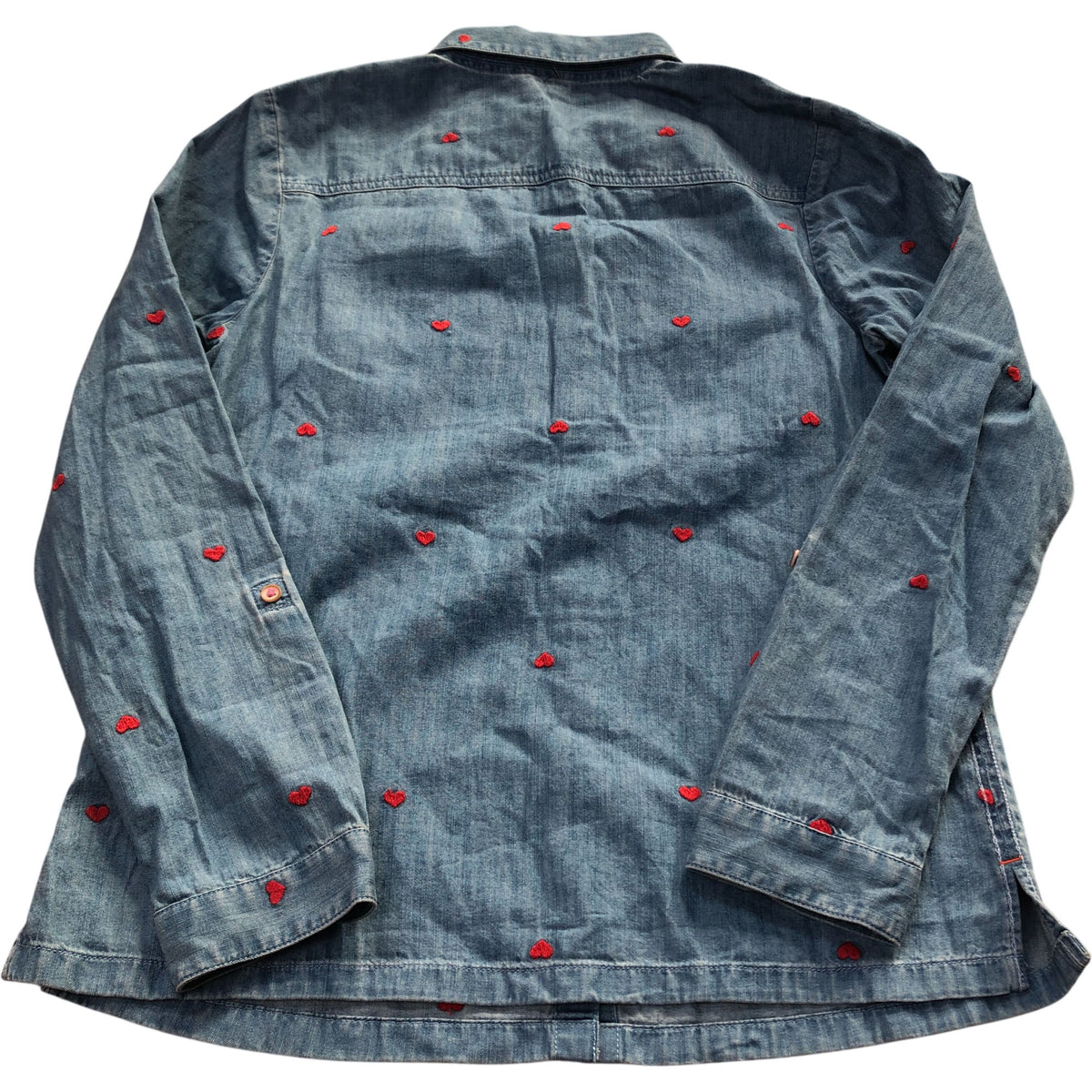 Long Sleeve Denim Shirt With Red Heart Embroidery UK Size 6