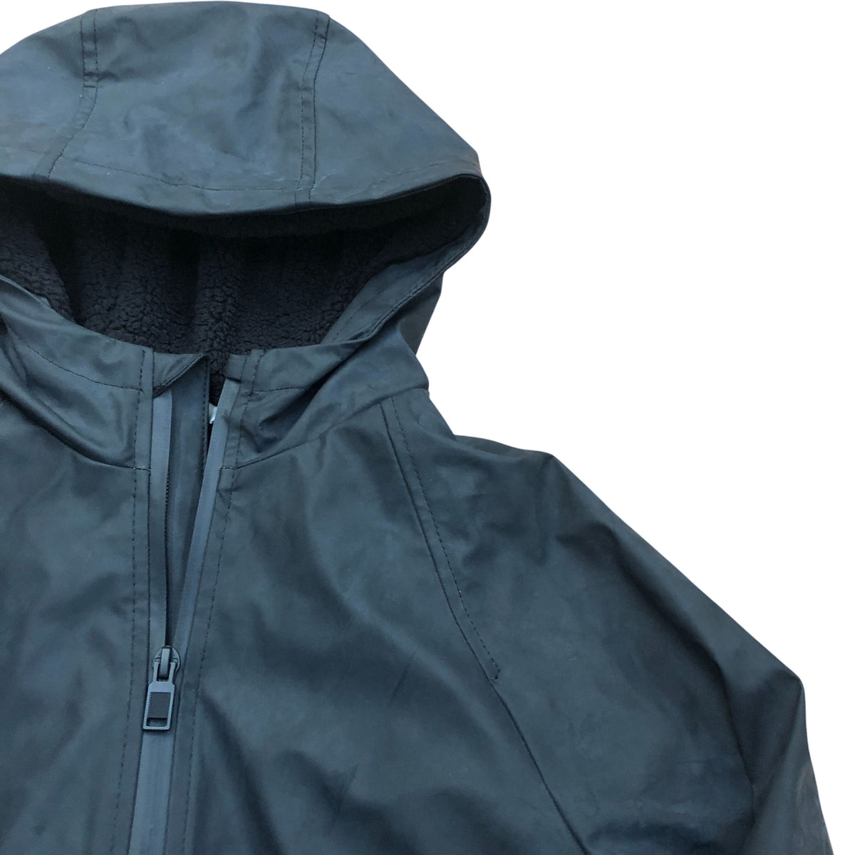 Kids Fleece Lined Shower Resistant Black Hooded Jacket