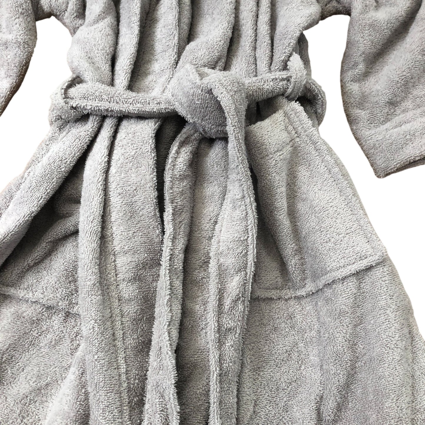 Short Grey Bathrobe Soft Cotton Comfortable Wrap Style Size L
