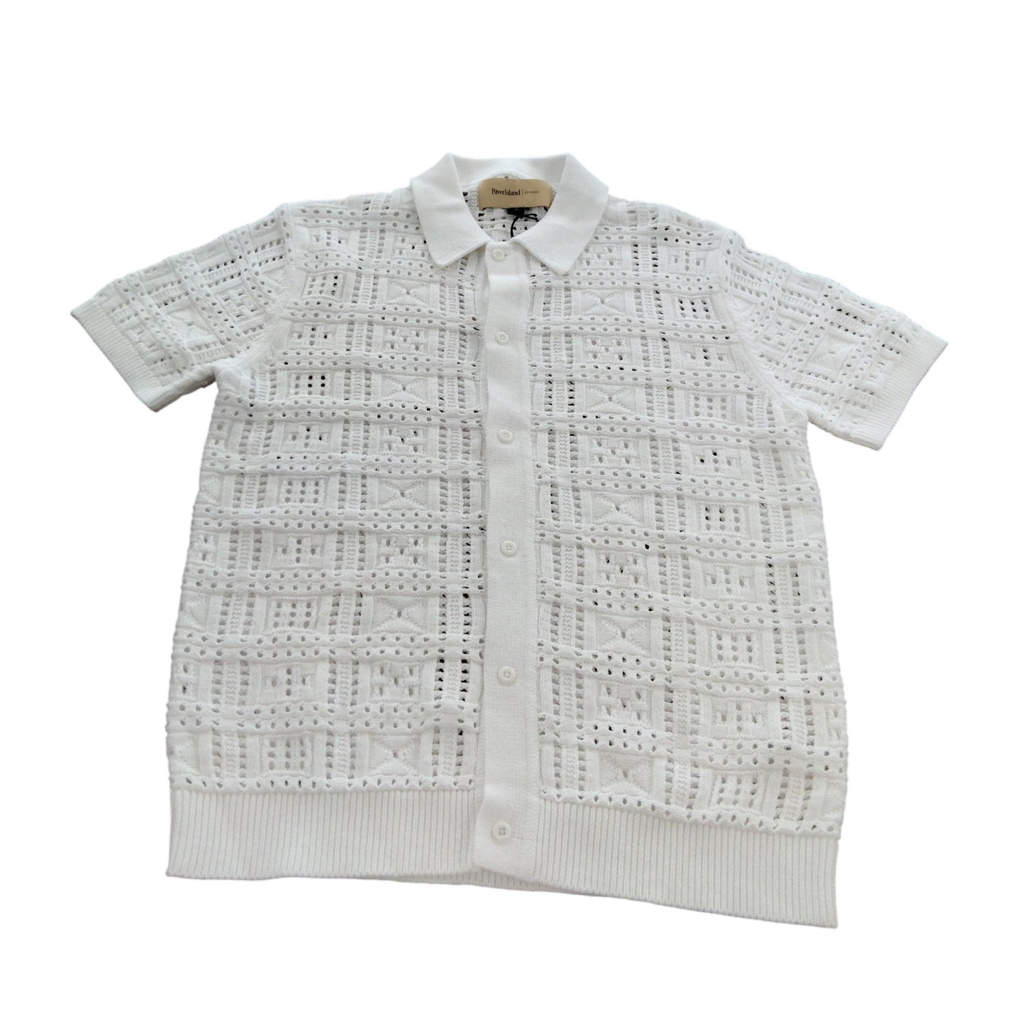 River Island Men's Short Sleeve White Knitted Cardigan Size M Stylish Design