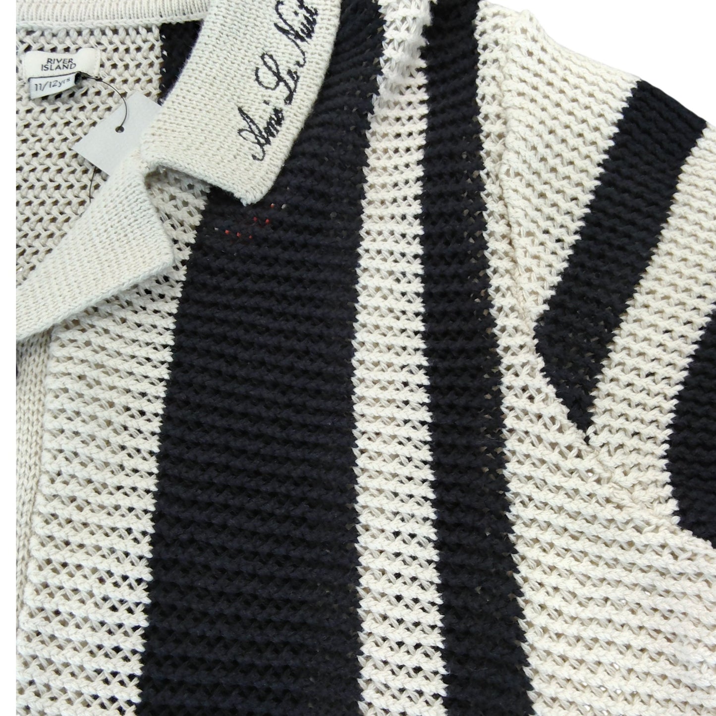 River Island Boys Knitted Short Sleeve Shirt UK11-12 Black White Striped