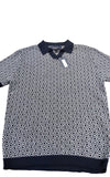 River Island Studios Navy Diamond Pattern Smart Casual Polo Shirt Size M