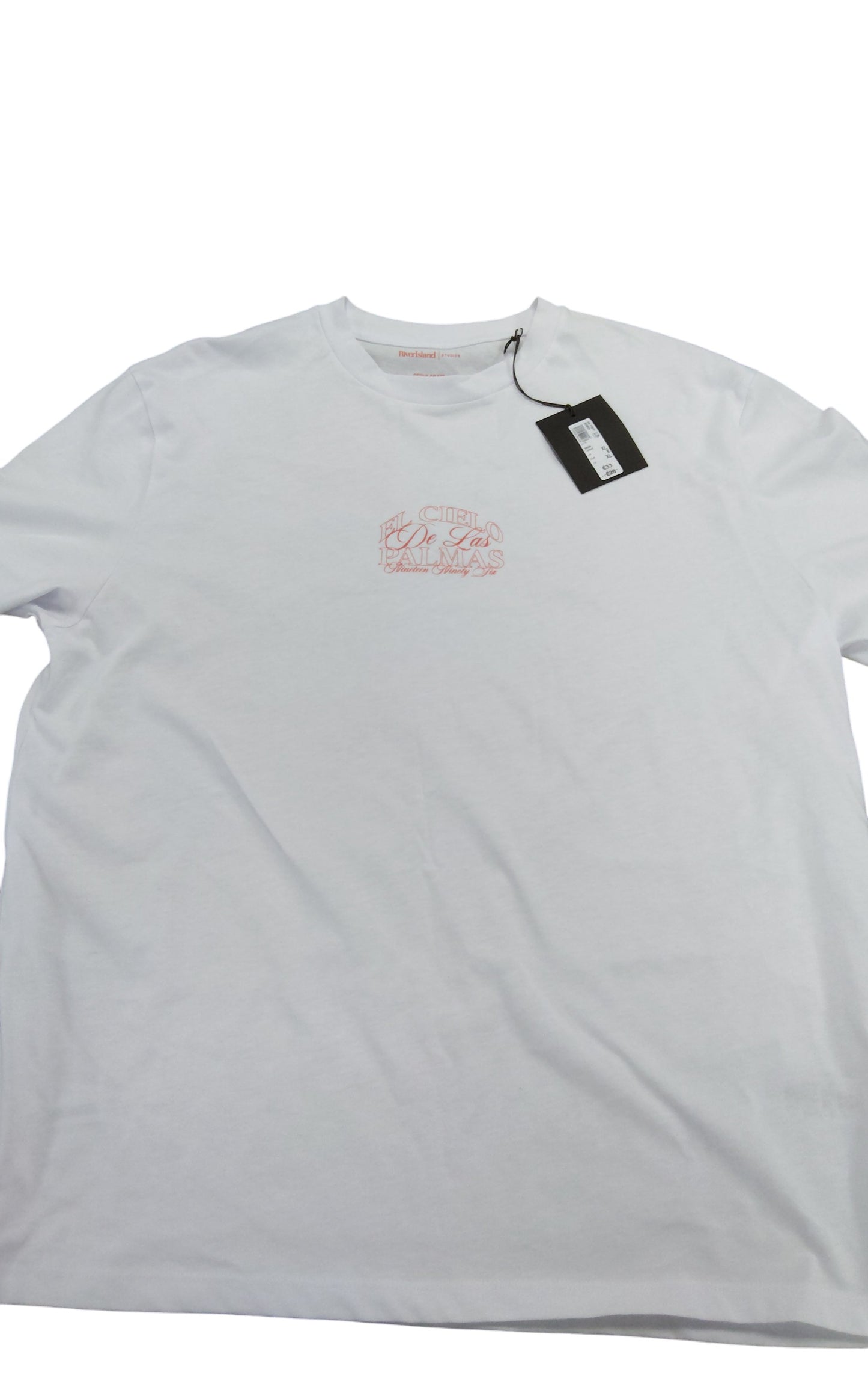 River Island Regular Fit T-Shirt EL Cielo De Las Palmas White Graphic Print XL