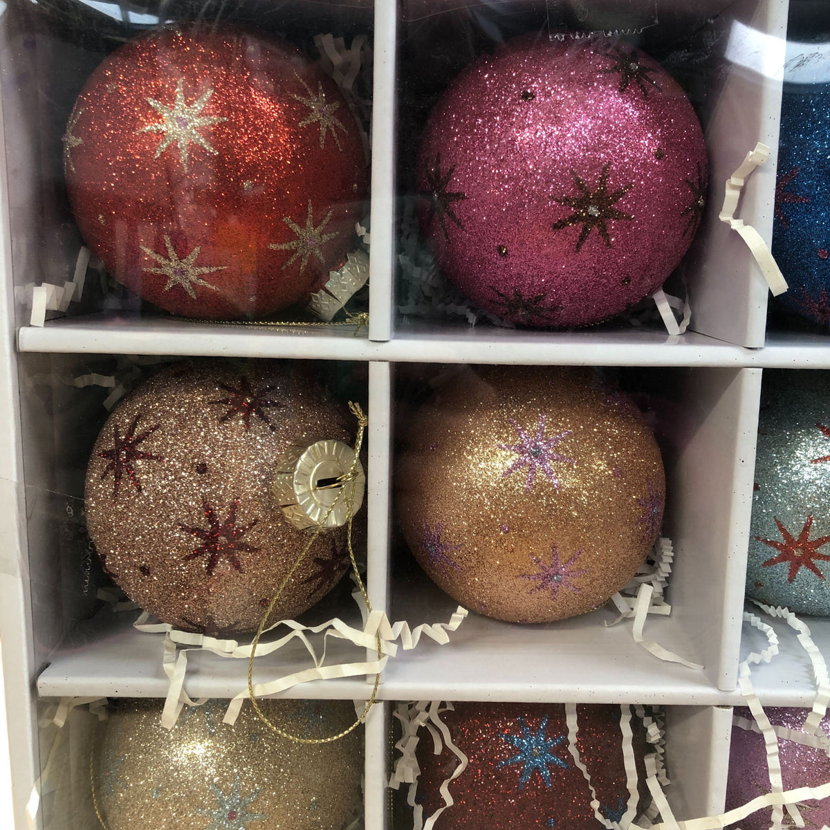 Glittery Christmas Ornaments Set of 9 Colourful Festive Decorative Balls