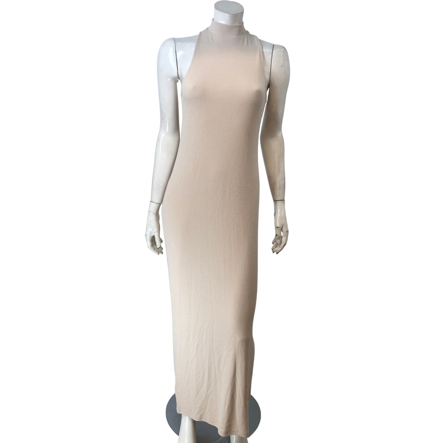 River Island Women's Cream Bodycon Dress UK M Sleeveless Ribbed Long