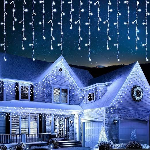 Econour 360 LED Icicle Lights Multi Colour Outdoor Decorative Lights 10M