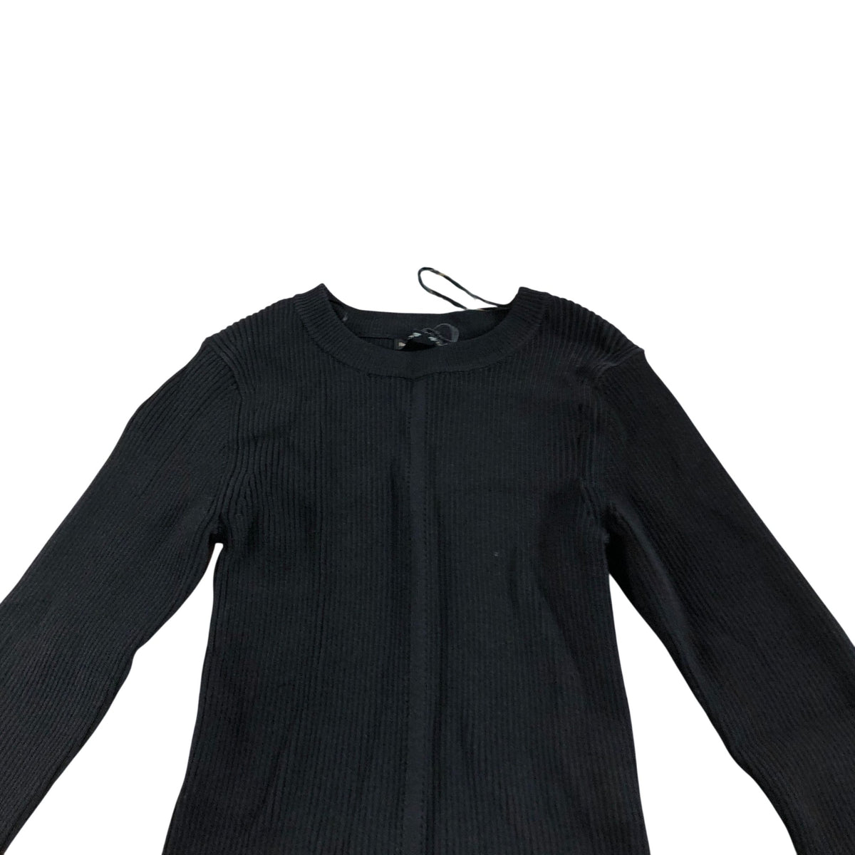 River Island Black Ruffled Hem Long Sleeve Top Women's Ribbed Knit Fashion UK8