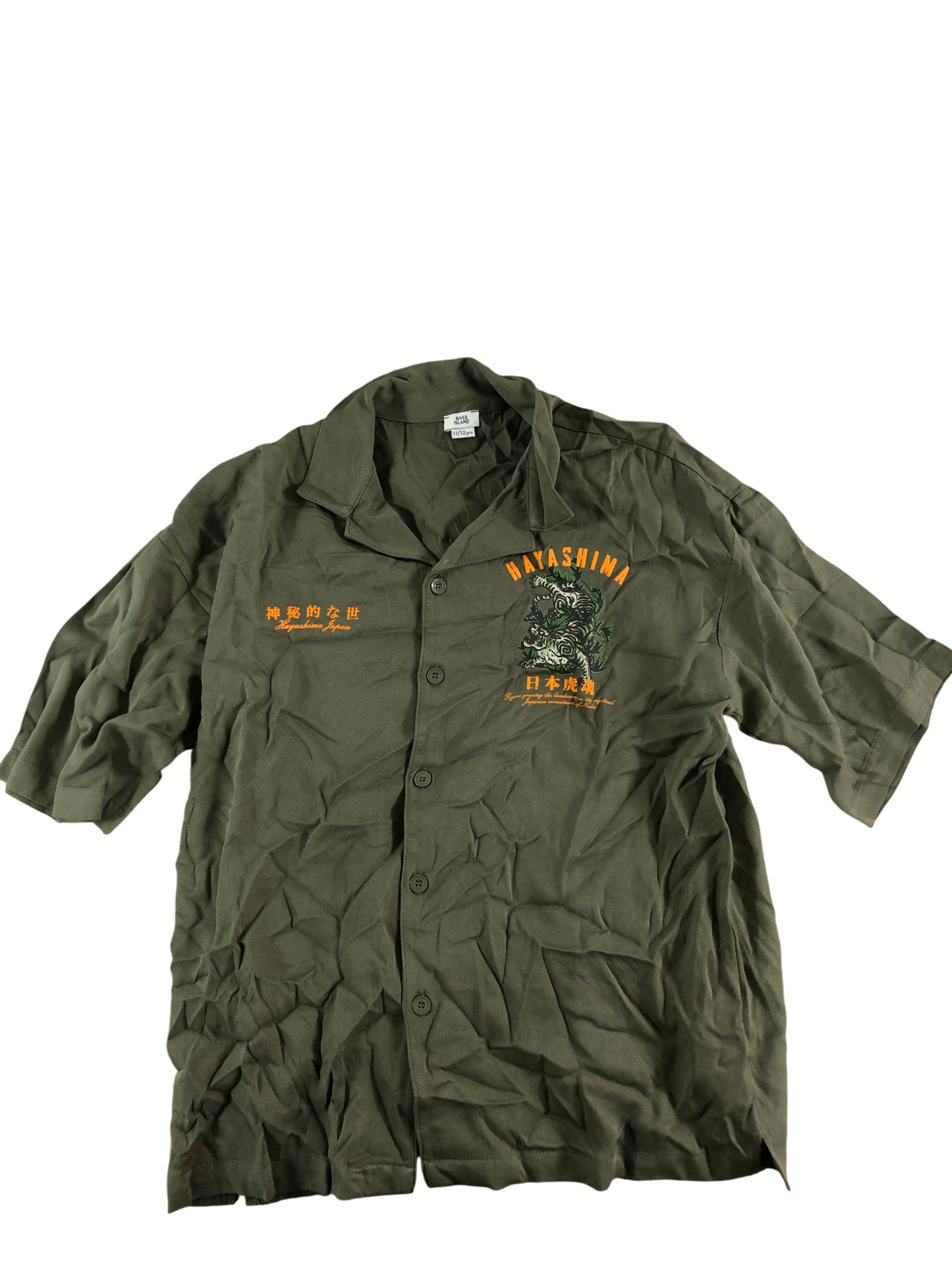 River Island Hayashina Boys Shirt Size 9 10 Years Green Tigers Print