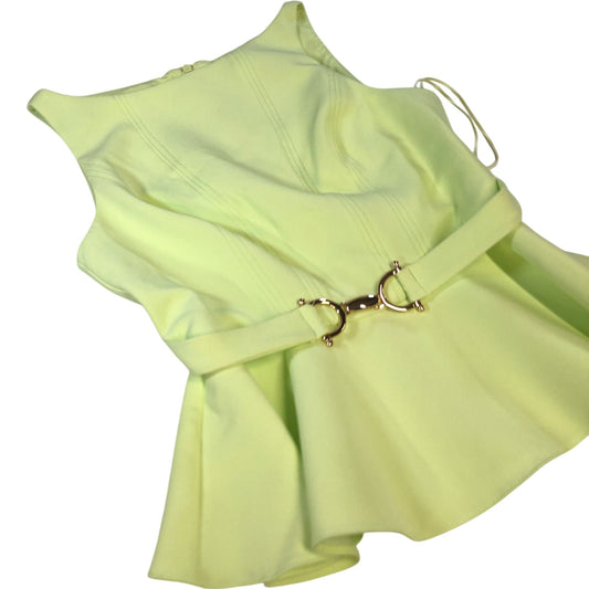 River Island UK8 Peplum Top Women Green Sleeveless With Belt Elegant Style