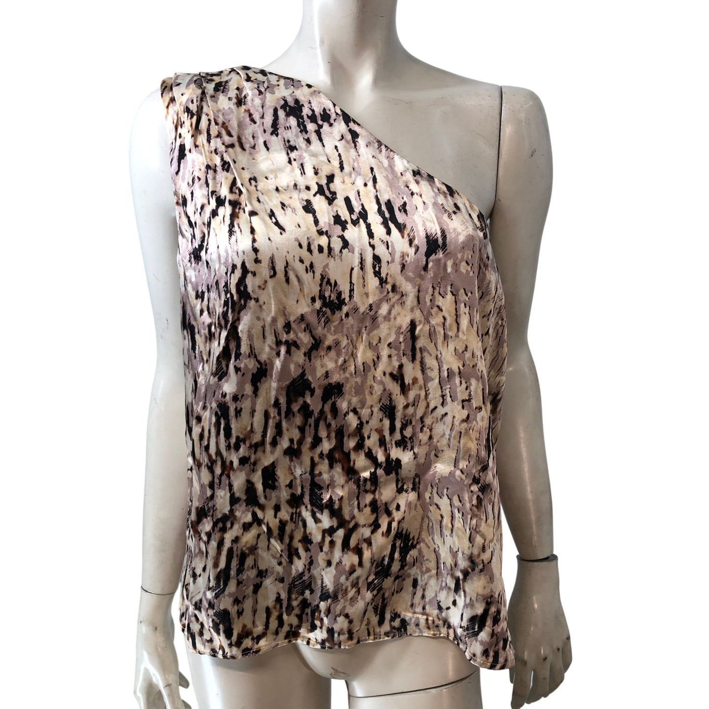 Elegant One Shoulder Top UK10 Women Animal Print Satin Blouse Evening Wear