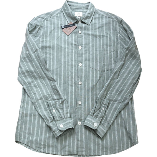 River Island Casual Shirt Size L Men's Striped Long Sleeve Green Cotton