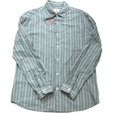 River Island Casual Shirt Size L Men's Striped Long Sleeve Green Cotton