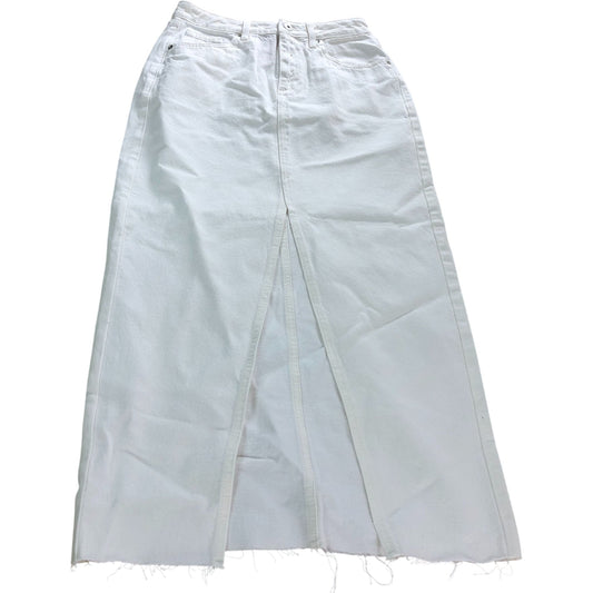 River Island UK6 Women's White Denim Midi Skirt High Waisted Split Hem