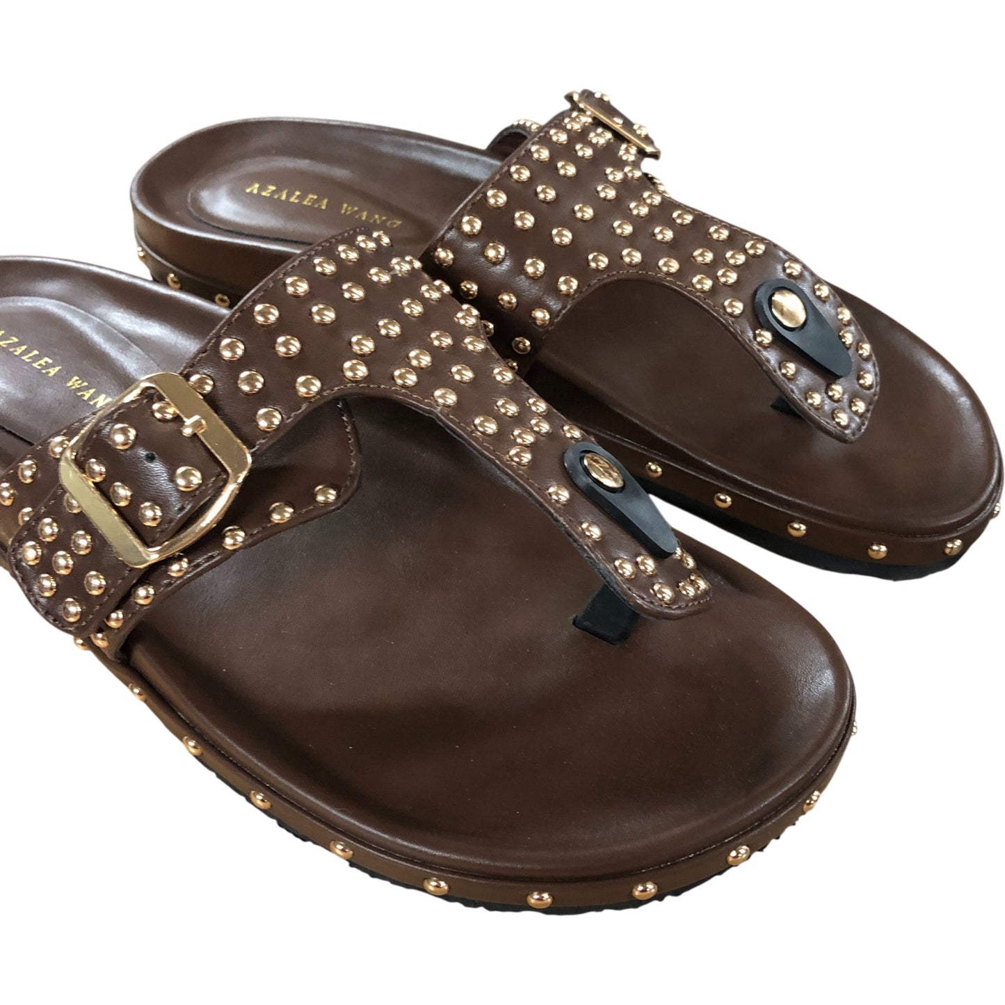Azalea Wang Studded Slide Sandals UK Size 6 Women's Brown Buckle Design