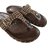 Azalea Wang Studded Slide Sandals UK Size 6 Women's Brown Buckle Design