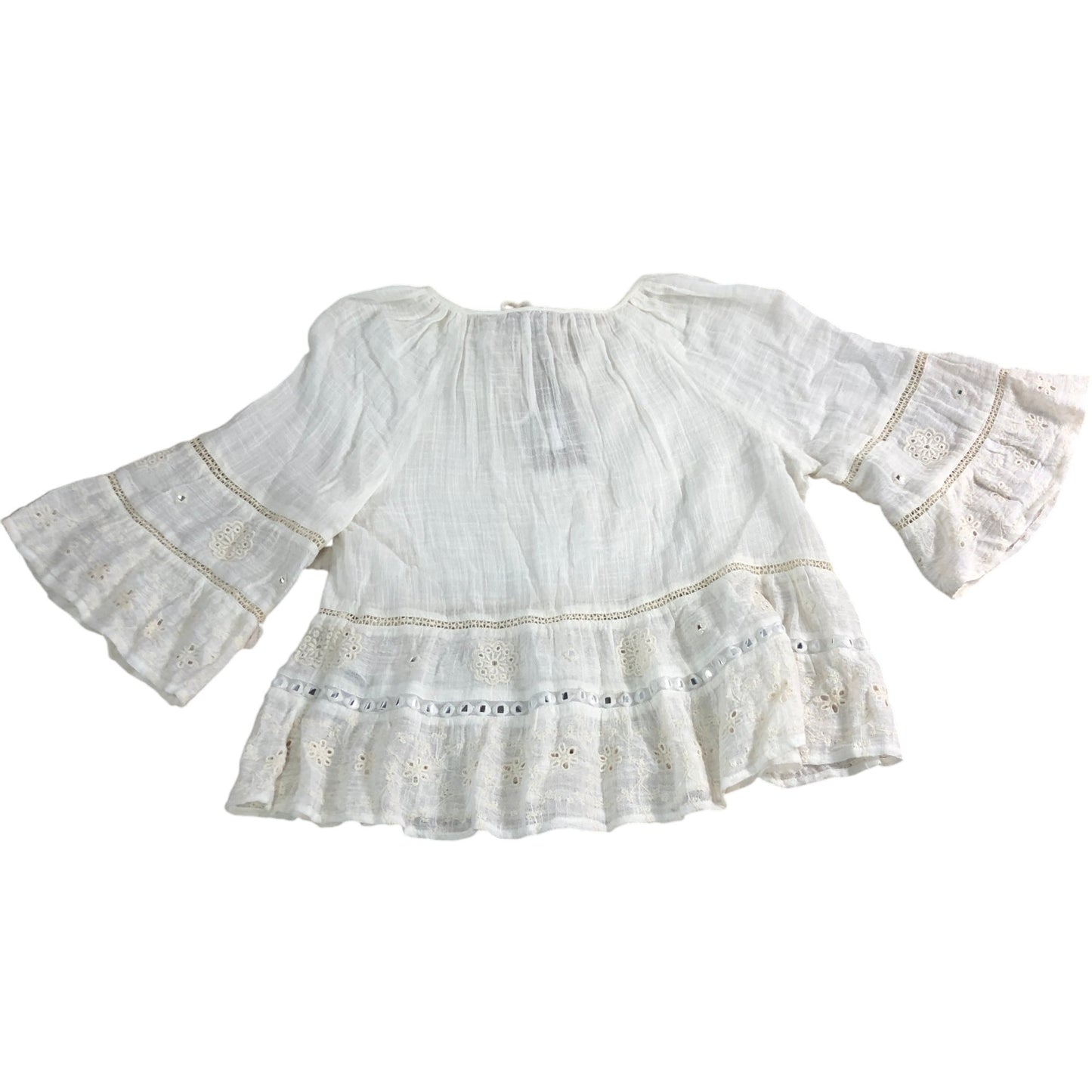 River Island Women's Blouse UK8 White Cotton Lacey Embroidered Top Romantic