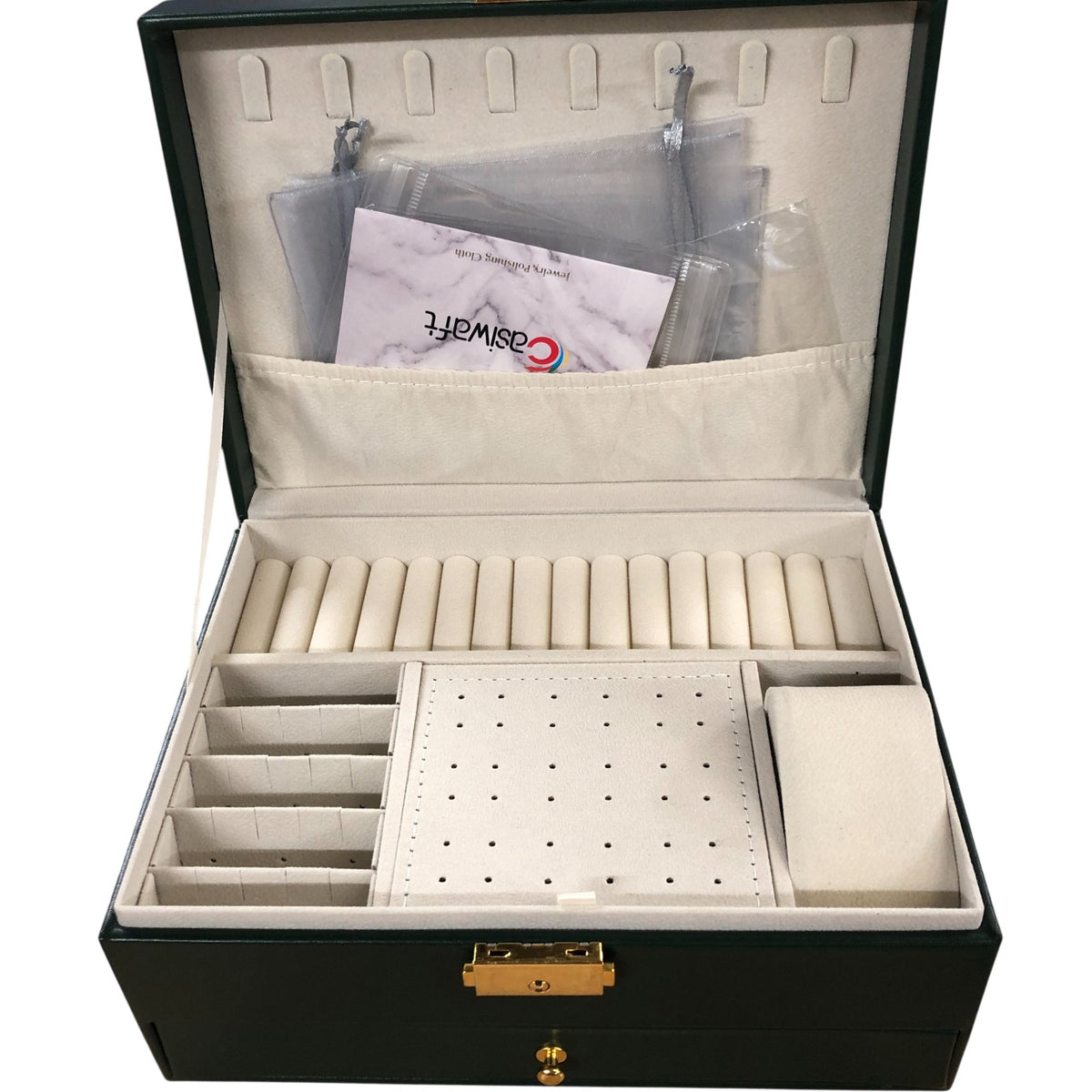 Jewellery Box Dark Green Organiser For Rings Necklaces Bracelets