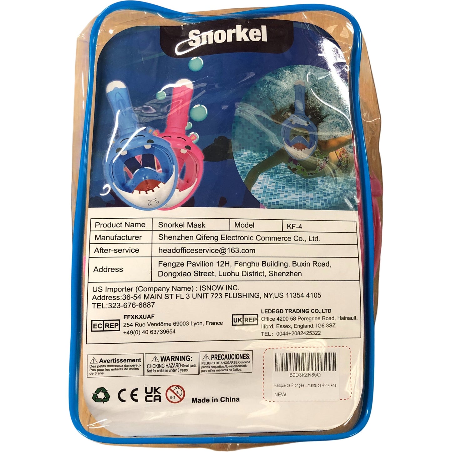 Pink Hippo Full Face Snorkel Mask KF4 Kids Swimming Diving Set Age 4-14 Years