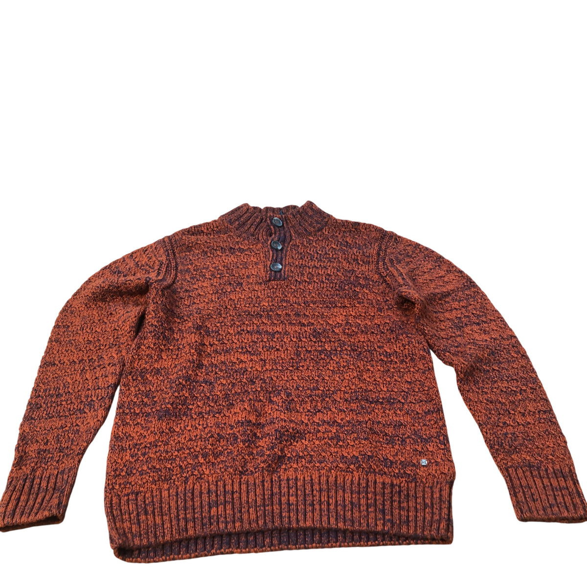 Orange Knitted Sweater with Buttons Organic Cotton Medium