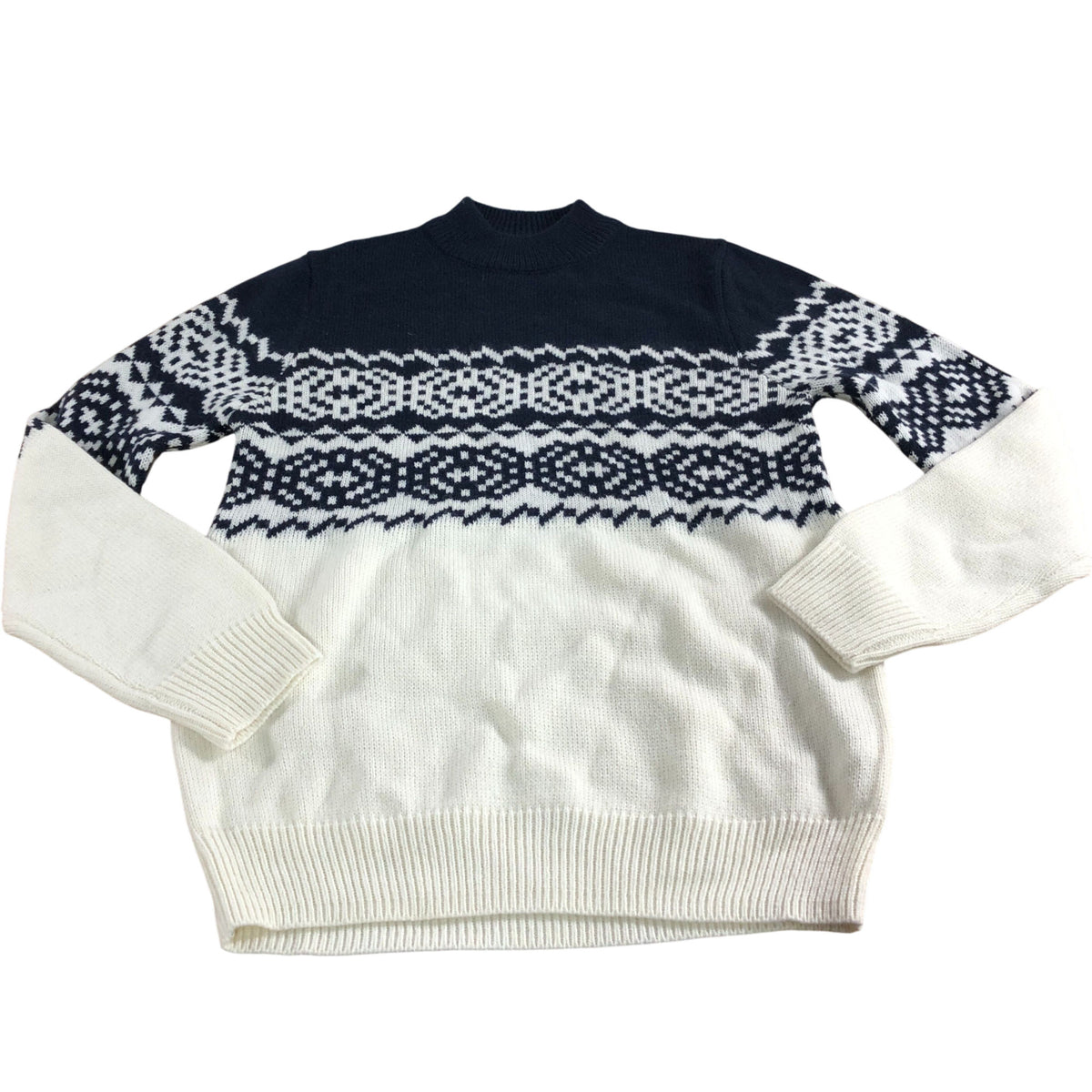 Ben Sherman Men's Small Regular Fit Sweater Navy Ivory Fair Isle Pattern