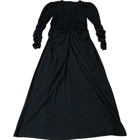 Long Sleeve Ruched Maxi Dress Women's Black Casual Fashion UK10