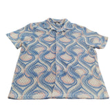 River Island Short Sleeve Shirt M Men's Crochet Zigzag Pattern Blue Pink