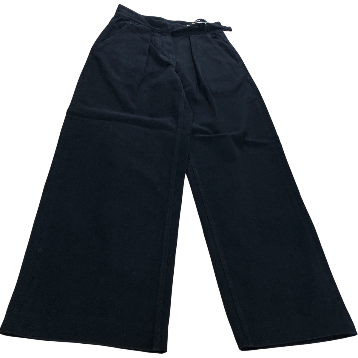 Wide Leg Trousers UK10 Women's High Waist Cotton Black