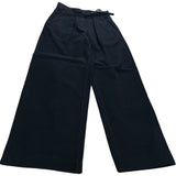 Wide Leg Trousers UK10 Women's High Waist Cotton Black