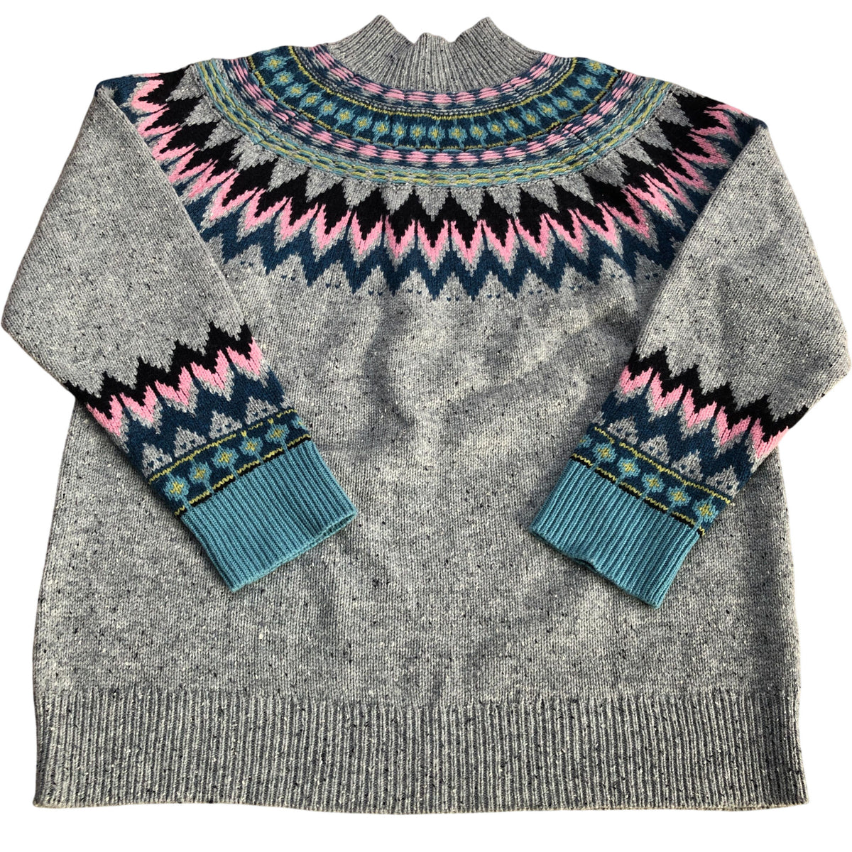 Izzy Fair Isle Jumper Grey Lambswool Blend Long Sleeve
